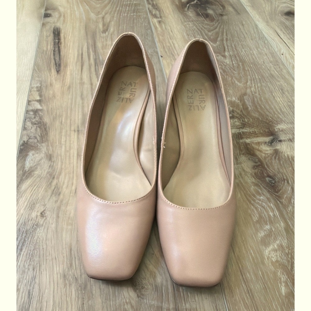 Naturalizer Karina Leather Pumps 9.5W Nude Square Toe Block Heel Office Comfort - Picture 3 of 11